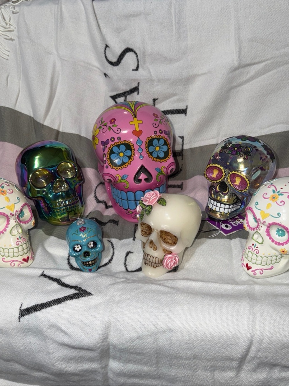Sugar skull bundle! Coin bank, candle, light up skull, ornament, etc!